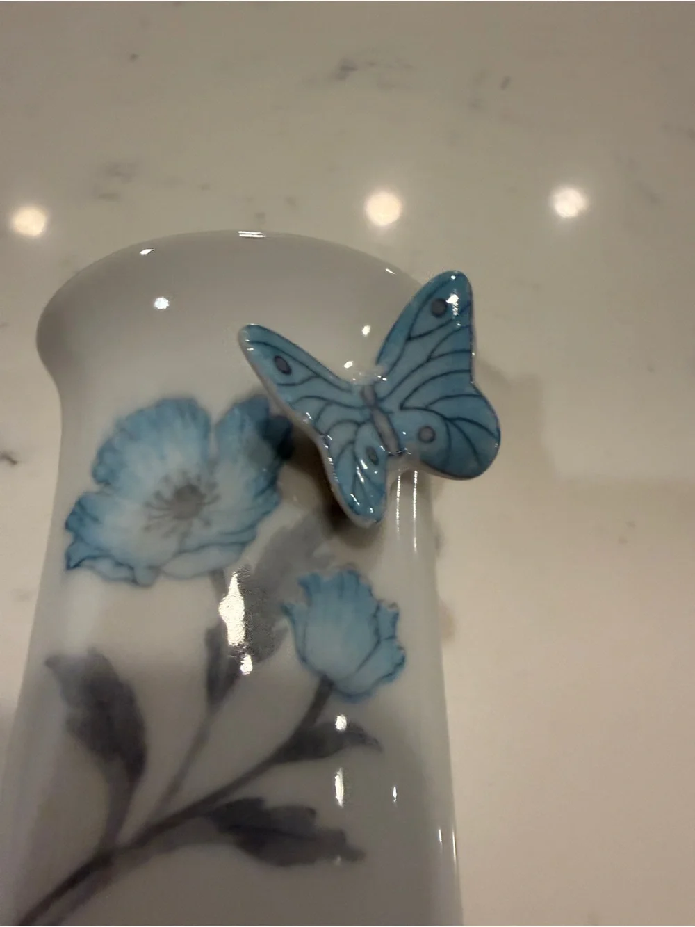 Blue Butterfly Porcelain Bud Vase vtg porcelain